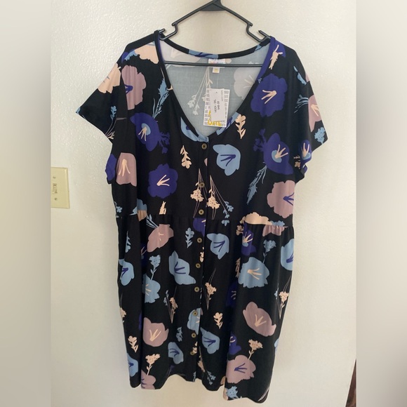 NWT - LuLaRoe Heidi Baby Doll Dress Floral Print Black Purple Blue Size 3X - Picture 2 of 4